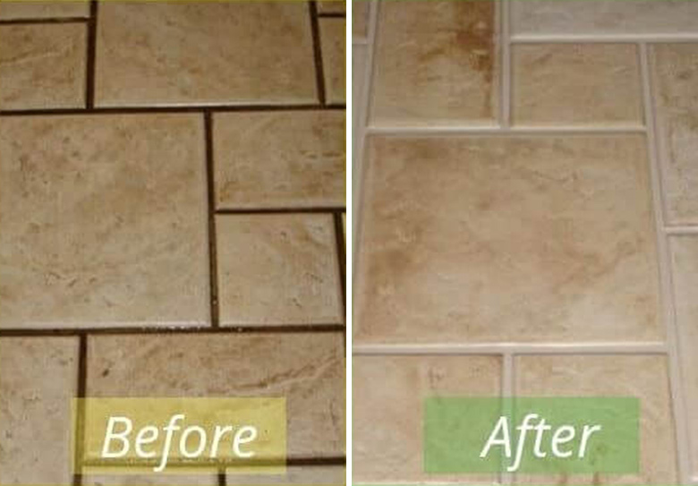 Grout-Cleaning-Recoloring-Sealing-Amarillo-TX Before and after of tile and grout cleaning, recoloring, and sealing services.